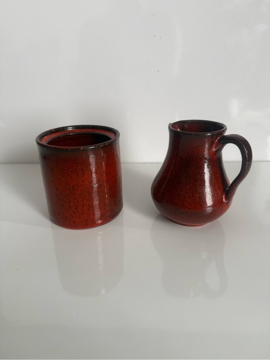 Other - Vintage Pottery Lava Glaze Signed Cream And Sugar Dishes